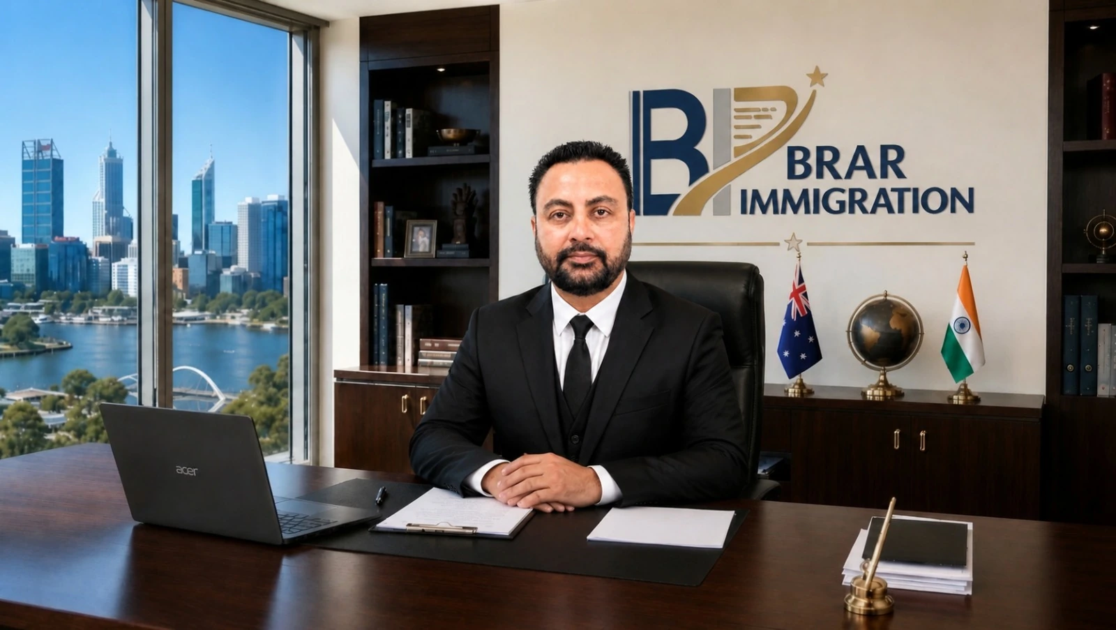 Simrat Brar at the Brar Immigration office